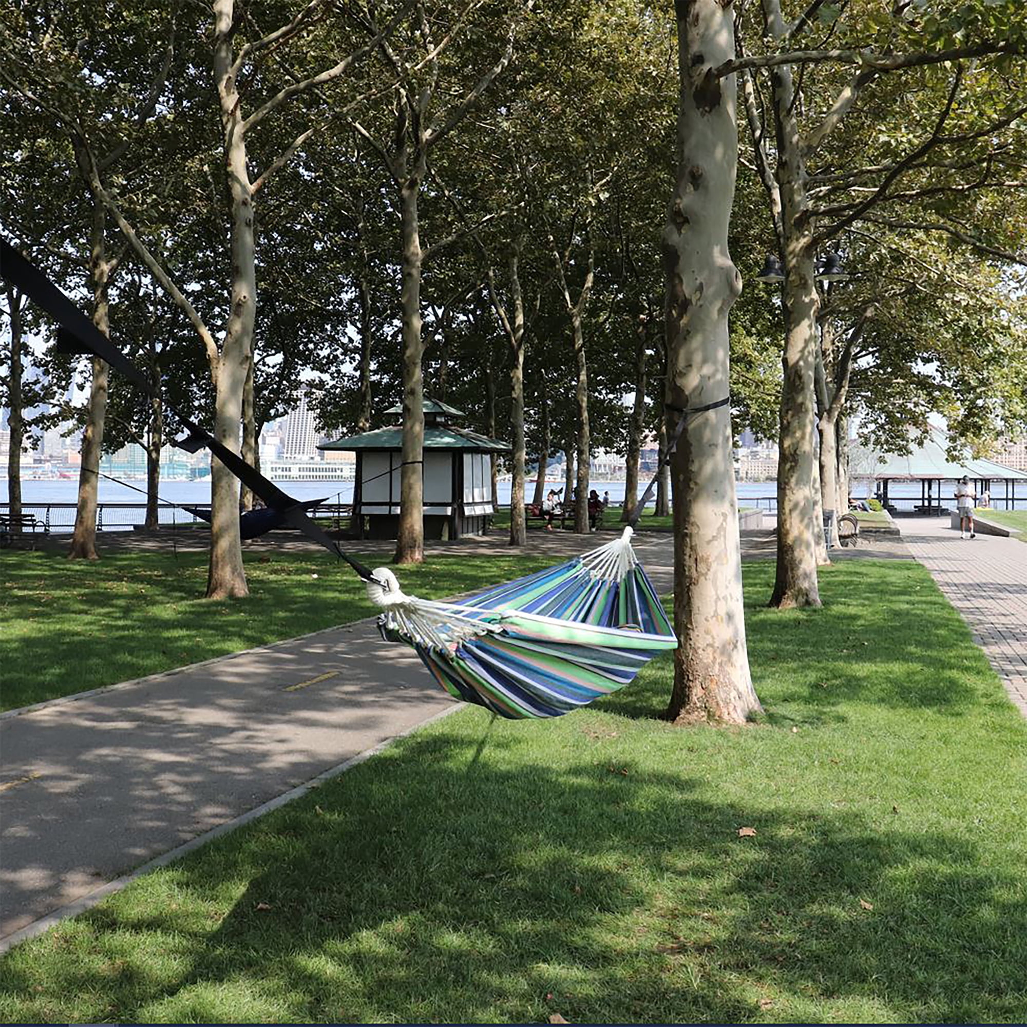 Bliss Hammocks 60"W Double Hammock with Rope Loops & Tree Straps, 265 lb, Blue Honu Strip