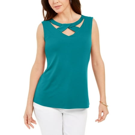 JM Collection Women's Twist-Neck Tank Top Bright Blue Size X-Large