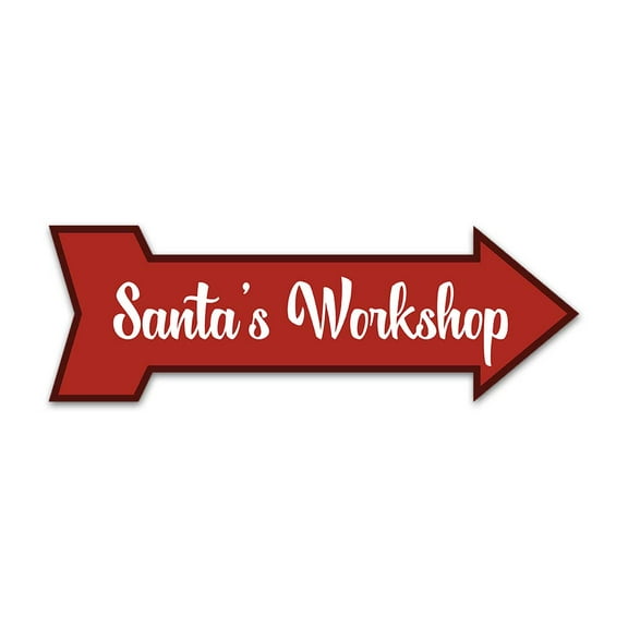 Arrow Shape Plus Santa's Workshop (Right) 12x4" Wall or Door Sign | Christmas Holiday Decoration