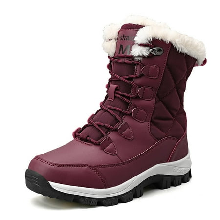 

Women s Outdoor Mid-Calf Snow Boots Waterproof Non-Slip Lace Up Faux Leather Shoes Women s Footwear