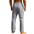 thumbnail image 4 of Men's Casual Linen Pants Summer Beach Trousers Loose Fit Straight-Legs Elastic Drawstring Waist Yoga Trousers Dark Gray 2XL, 4 of 7
