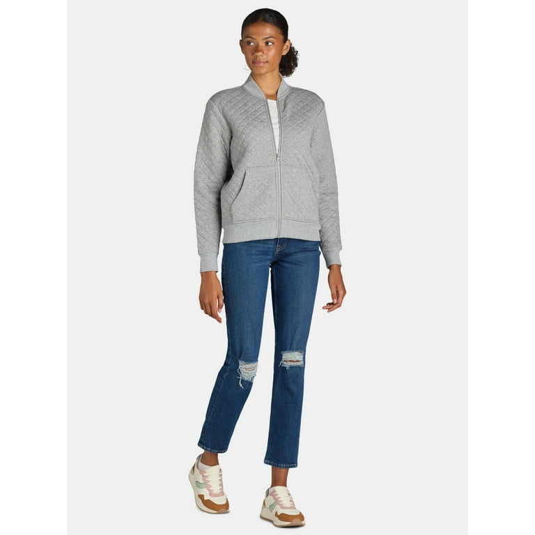 Athletic Works Women's Quilted Rib Collar Full Zipper Jacket