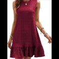 thumbnail image 1 of Vestido Corto Informal de Verano con Cuello Redondo y Volantes para Mujer, Sin Mangas y con Dobladillo Fruncido. Vino Tinto XXL, 1 of 8