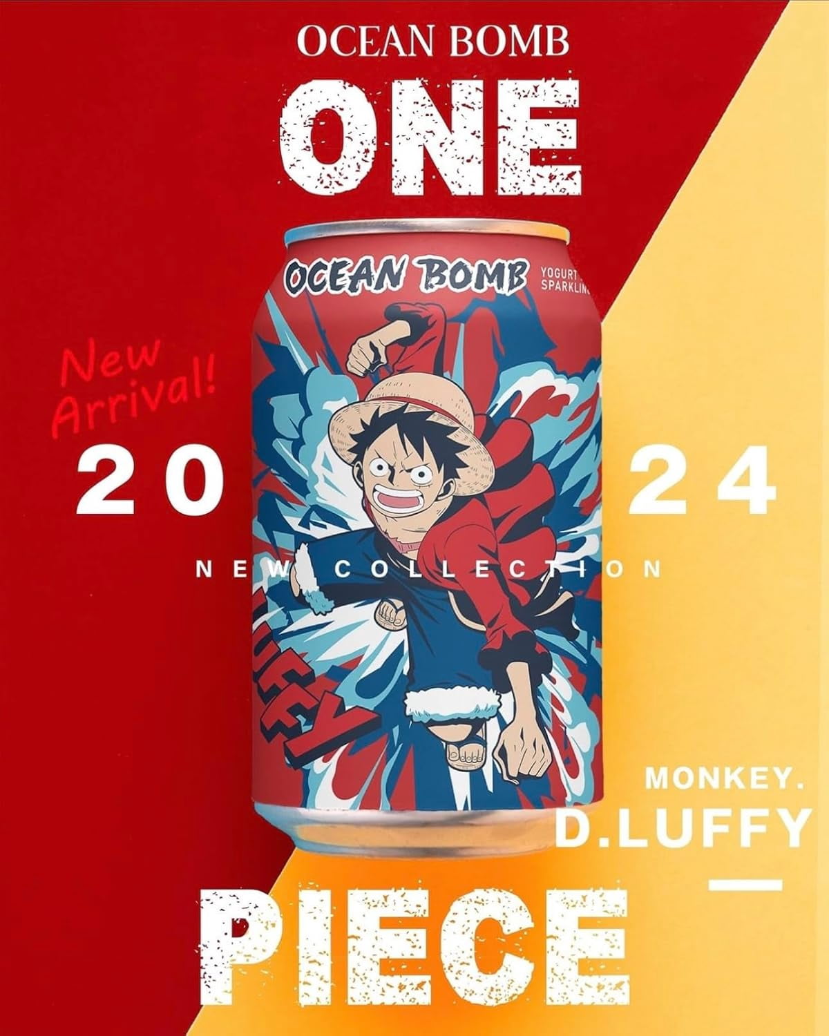Ocean Bomb One Piece Sparkling Water Flavor - 6 Packs, 11.10 FL (330ml) each - Variety Pack, Random Design - Limited Edition