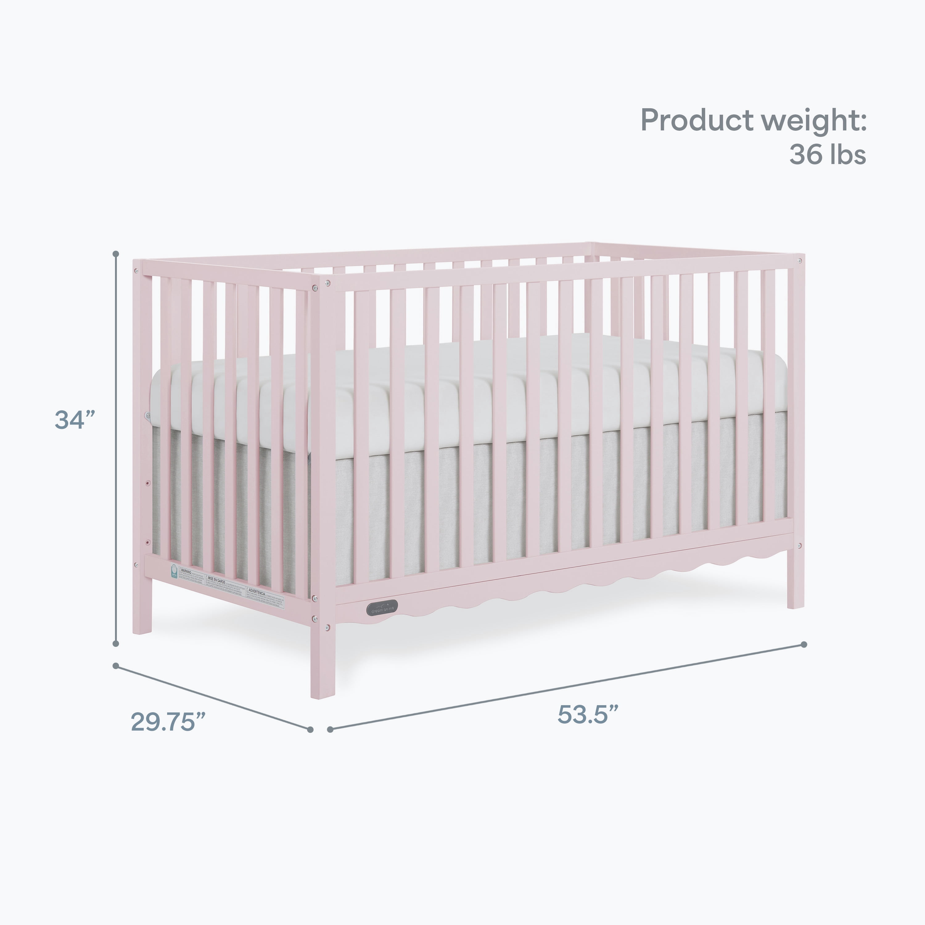 Dream On Me Synergy Wave 5-in-1 Convertible Crib, Pink