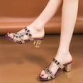 thumbnail image 7 of Samdudou Sandals for Women Open Toe Chunky Block Metallic Heel Slip On Slides Dazzling Oversized Gem Rhinestone Embellished Straps Dressy Evening Party Shoes, 7 of 7