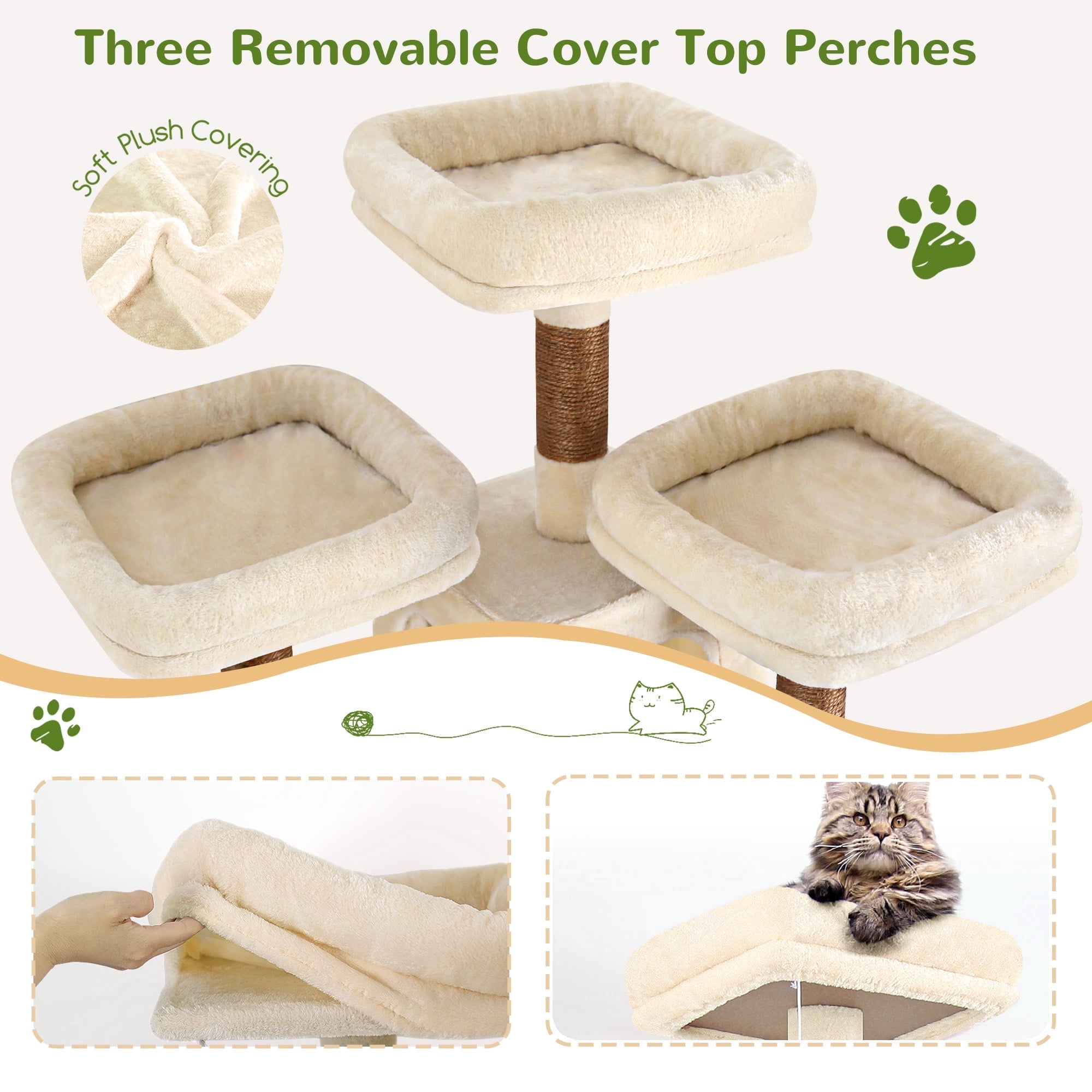 Globlazer 83'' Multi-Level Large Cat Tree Tower for Indoor Cats with Sisal Scratching Post, Hammock & 2 Condos, Beige