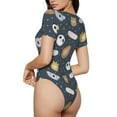 thumbnail image 3 of KLL Women 's Crew Neck Bodysuit Jumpsuits Cartoon Animals Print Short onesies Stretch T Shirts, 3 of 7