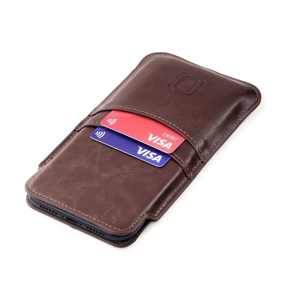 Dockem Provincial Wallet Sleeve for iPhone 14 Pro Max, 13 Pro Max, 12 Pro Max, 11 Pro Max, XS Max, 8 Plus, 7 Plus, 6/6S Plus: Slim Professional Pouch with 2 Pockets [Brown]