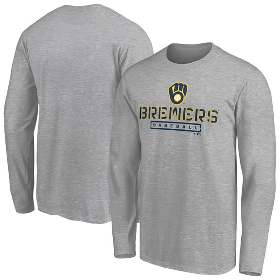 Men's Gray Milwaukee Brewers Evanston Stencil Long Sleeve T-Shirt