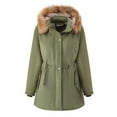 thumbnail image 2 of Usmixi 2023 Parka Jacket for Women Parka Coats for Women Warm Thickened Outdoor Puffer Cotton Overcoat Loose Drawstring Waist Casual Solid Plush Hooded Outwear Winter Parka Jacket, 2 of 5