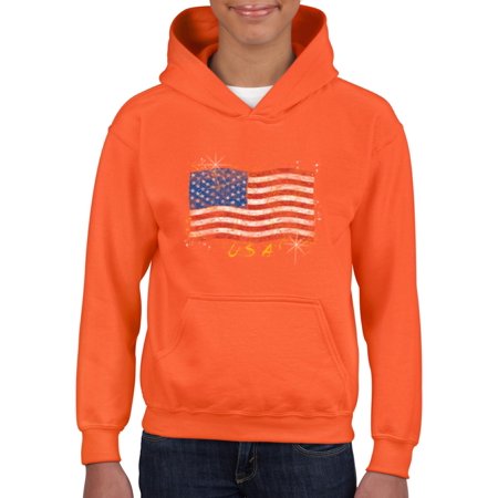 Artix - Big Girls Hoodies and Sweatshirts - American Flag USA in Gold