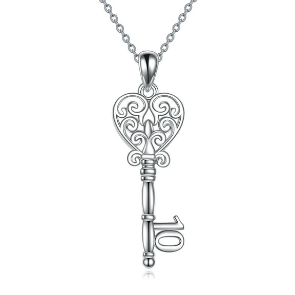 Key Necklace Sterling Silver 10th Key Pendant Key Jewelry Birthday Gift for Women