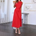 thumbnail image 2 of B91xZ Robe Sans Manches Grande Taille pour Femmes Manches Flottantes Robe Midi Smockée Col en V Robes Décontractées à Volants, Rouge TG, 2 of 5