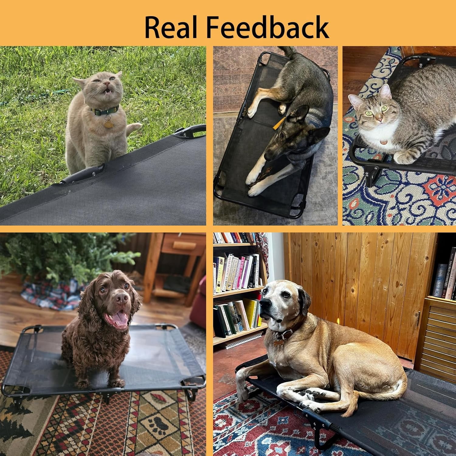 Foldable Elevated Dog Bed for Large Pet, No-Assembly-Need Folding Raised Dog Bed, Waterproof Outdoor Dogs Cot Cooling Pet Hammock Beds with Breathable Mesh, Chew-Proof, Black