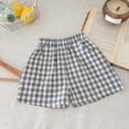 thumbnail image 5 of TOWED22 Girls Boys Plaid Shorts Kids Gingham Elastic Waist Wide Leg Short Pants with Pockets(Black,6-7 Y), 5 of 9