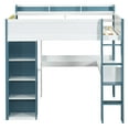 thumbnail image 5 of Euroco Wood Full Size Loft Bed with Storage Headboard, Bookcase. Desk and Clothes Hanger, White&Blue, 5 of 12