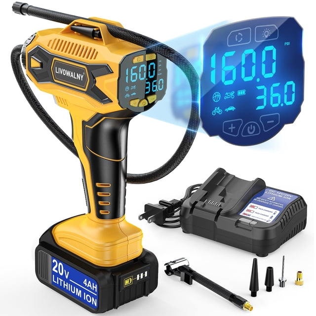Compresor de aire inflador de neumáticos LIVOWALNY 20V Max inalámbrico