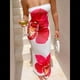 thumbnail image 4 of Vestido Floral Ajustado para Mujer, Verano 2025, Sin Tirantes, Tubo, Informal, Formal, Cóctel, , con Bufanda Rosa Roja S, 4 of 7