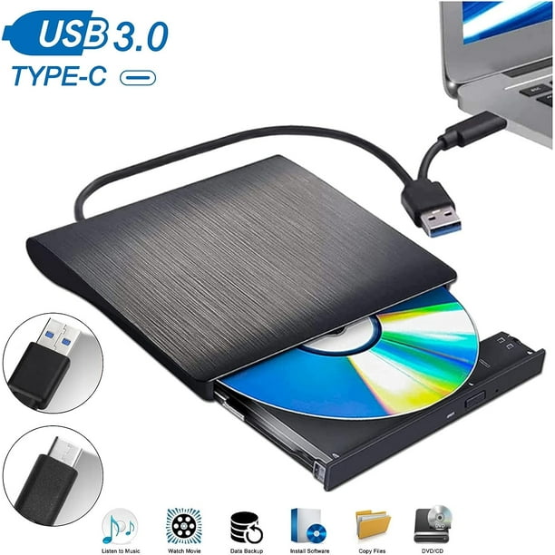 External DVD Drive, USB 3.0 Portable CD/DVD +/-RW Drive/DVD Player for  Laptop CD ROM Burner Compatible with Laptop Desktop PC Windows Linux OS  Apple Mac Black : : Computers & Accessories
