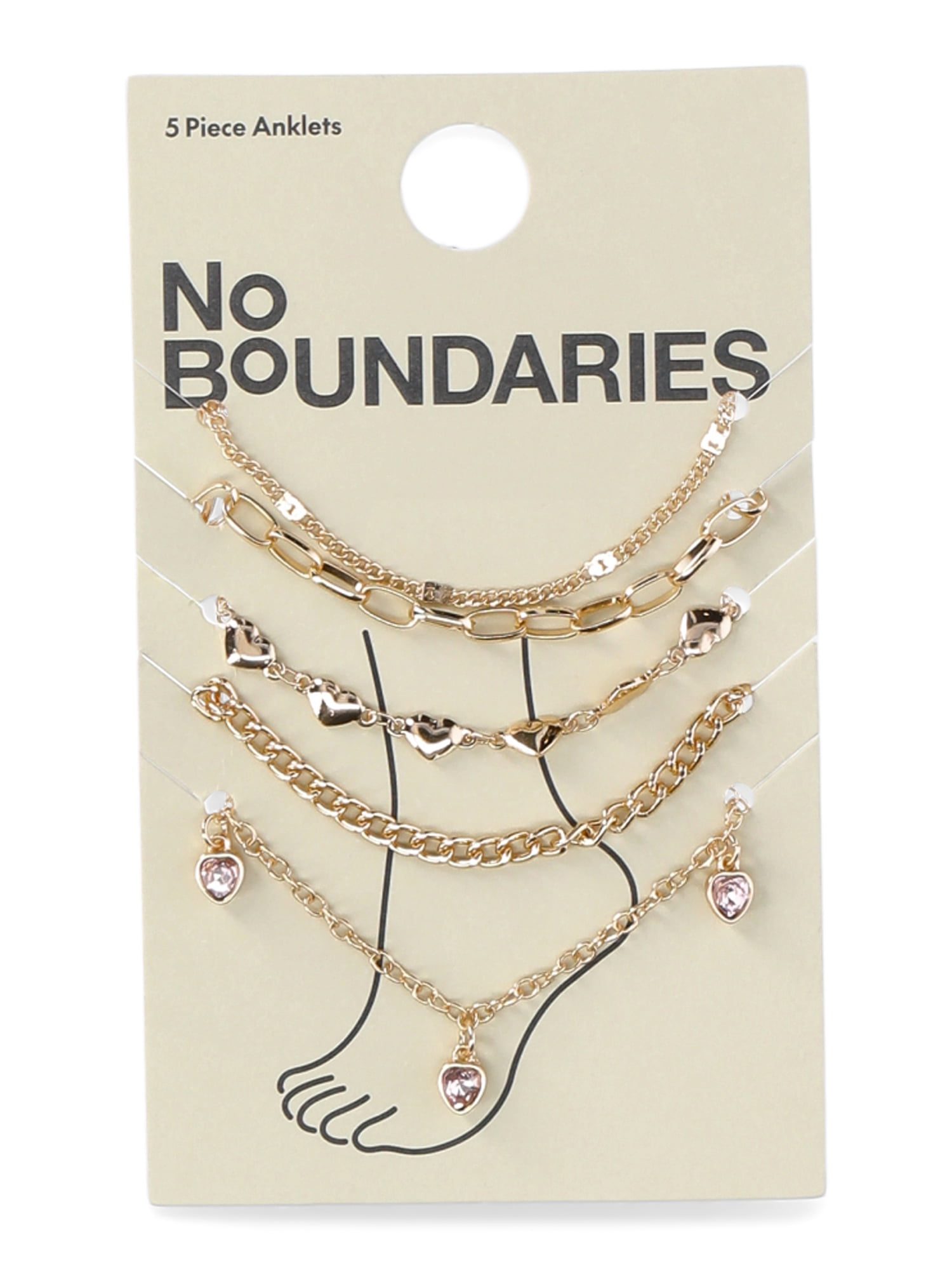 No Boundaries Gold Tone Anklet Set, Heart Motif, 5-Pieces, Women's
