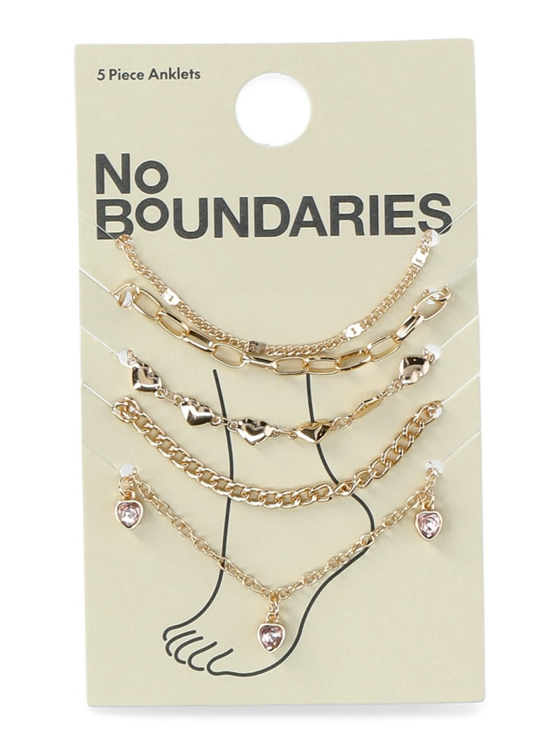 No Boundaries Gold Tone Anklet Set, Heart Motif, 5-Pieces, Women's