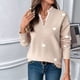 thumbnail image 4 of Suéter con Estampado de Corazones para Mujer: Cuello en V, Ribete de Encaje, Jersey de Punto Caqui S, 4 of 10