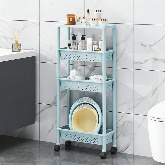 Rolling Plastic Storage Rack with Wheels Multi Layer Shelving Cart for Kitchen Bathroom Bedroom Closet Storage