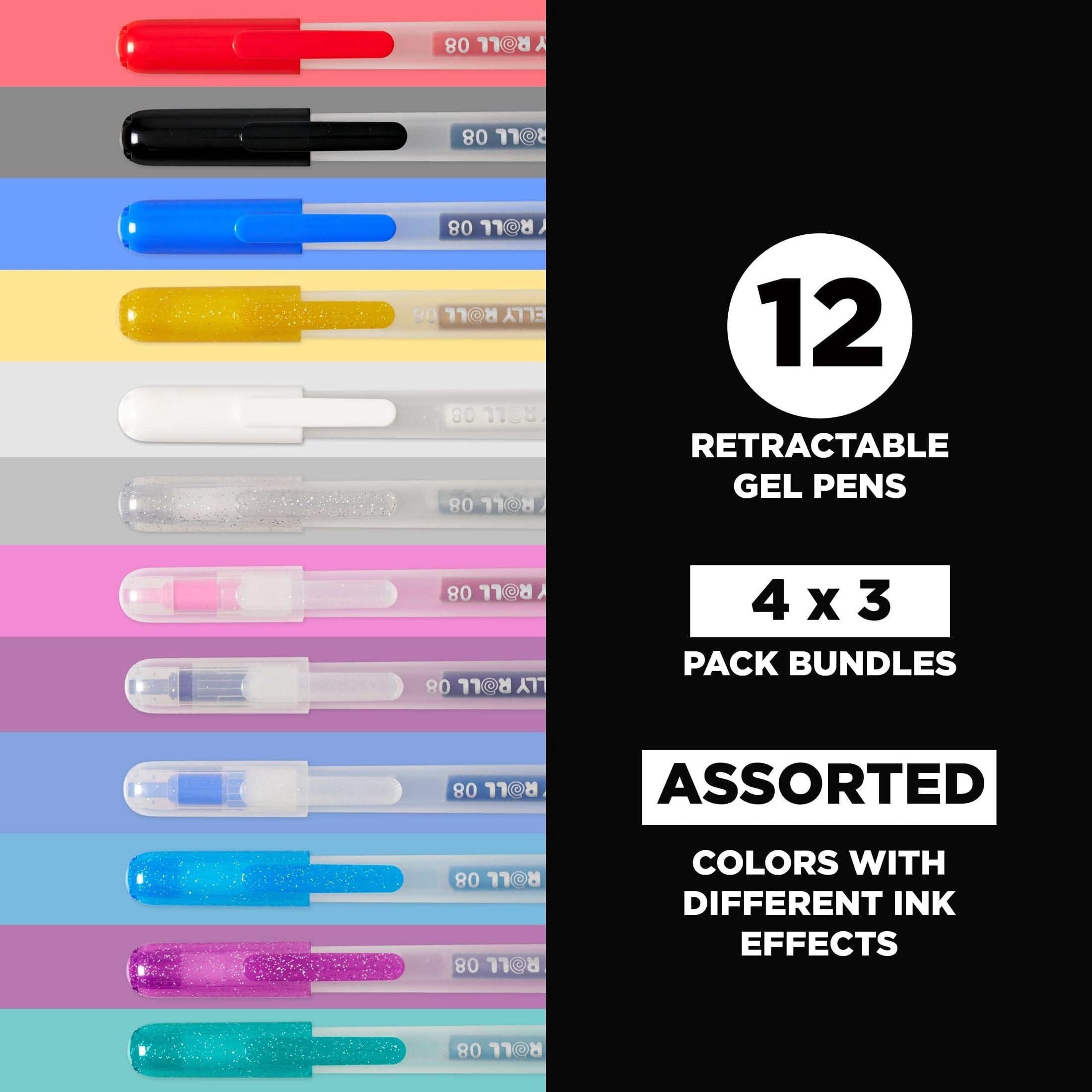 Sakura Gelly Roll Retractable Gel Pens Colored - Classic, Craft, Stardust & Metallic - For Journaling, Art, or Drawing - Medium Point - With Assorted Colored Ink - 12 Pens