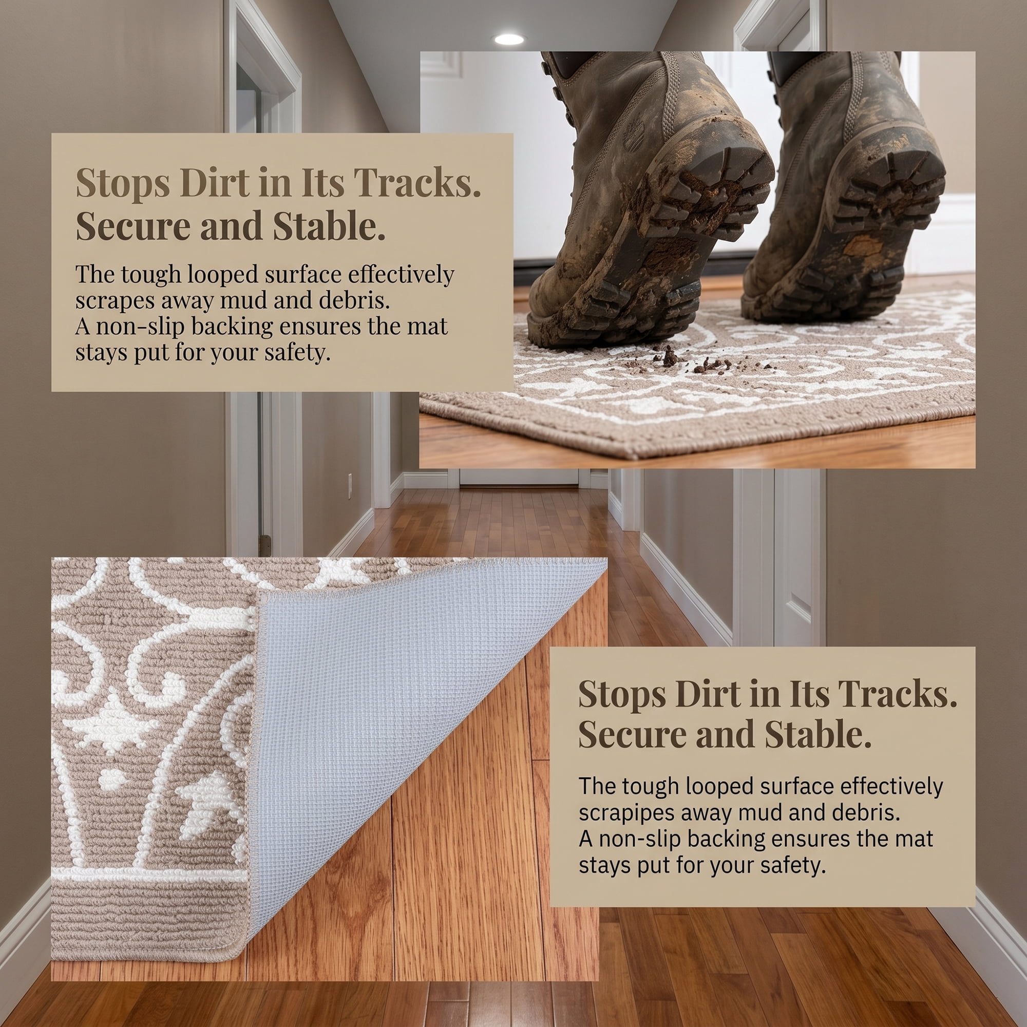 Unique Bargains Geometric Polypropylene Non Slip Waterproof Doormat Brown 32" x 20"