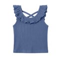 thumbnail image 6 of Ribbed Tank Tops Kids Girls Ruffle Neck Sleeveless Summer Shirts Relaxed Vacation Casual Loungewear 8 Years, Blue, 6 of 7