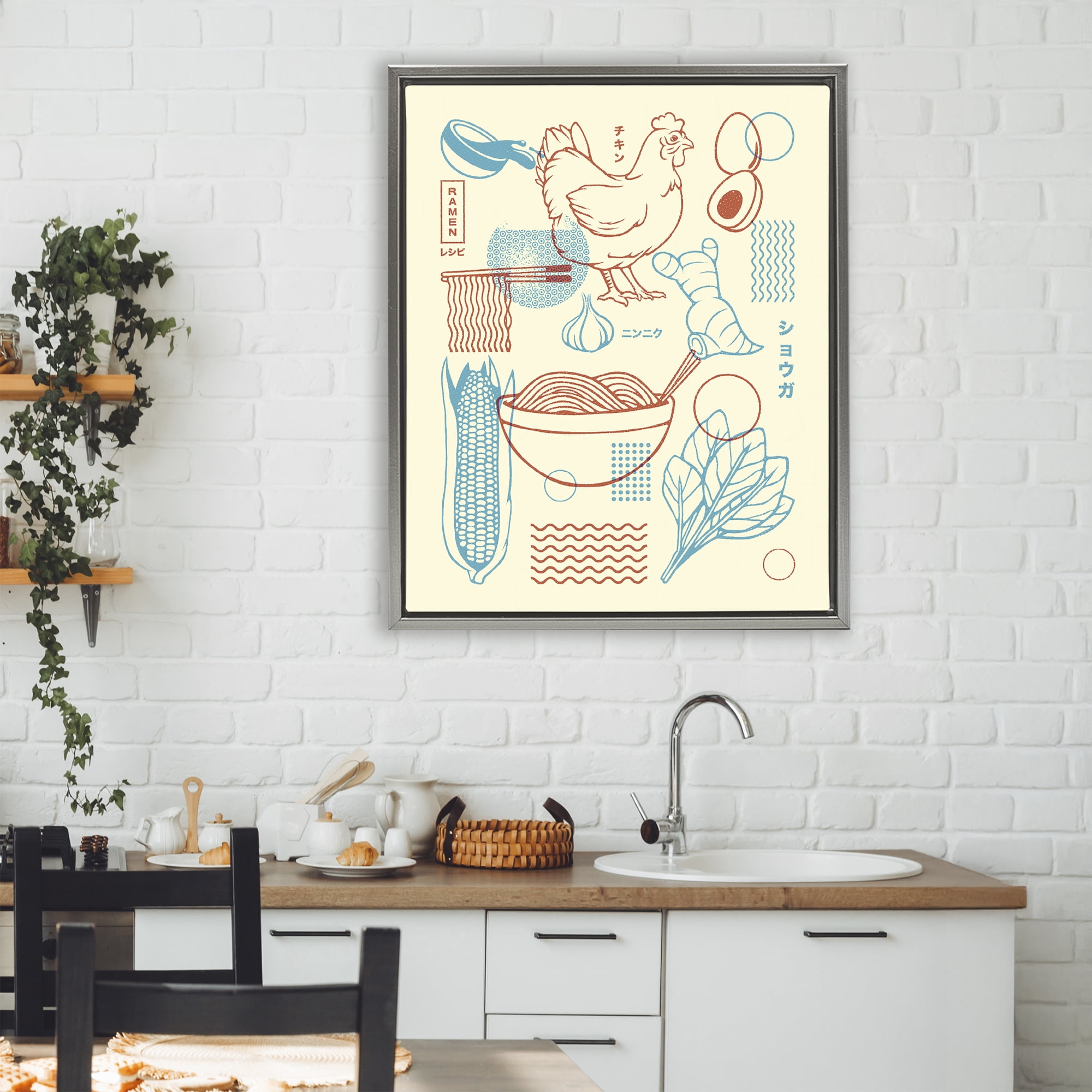 Stupell Industries Minimalist Ramen Ingredients Gray Framed Floater Canvas Wall Art, design by Tobe Fonseca