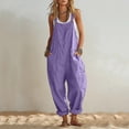 thumbnail image 2 of TEAJOPSUU Women's Cotton Blend Jumpsuits Casual Summer Overalls with Pockets Loose Sleeveless Wide Leg Rompers Purple, 2 of 7