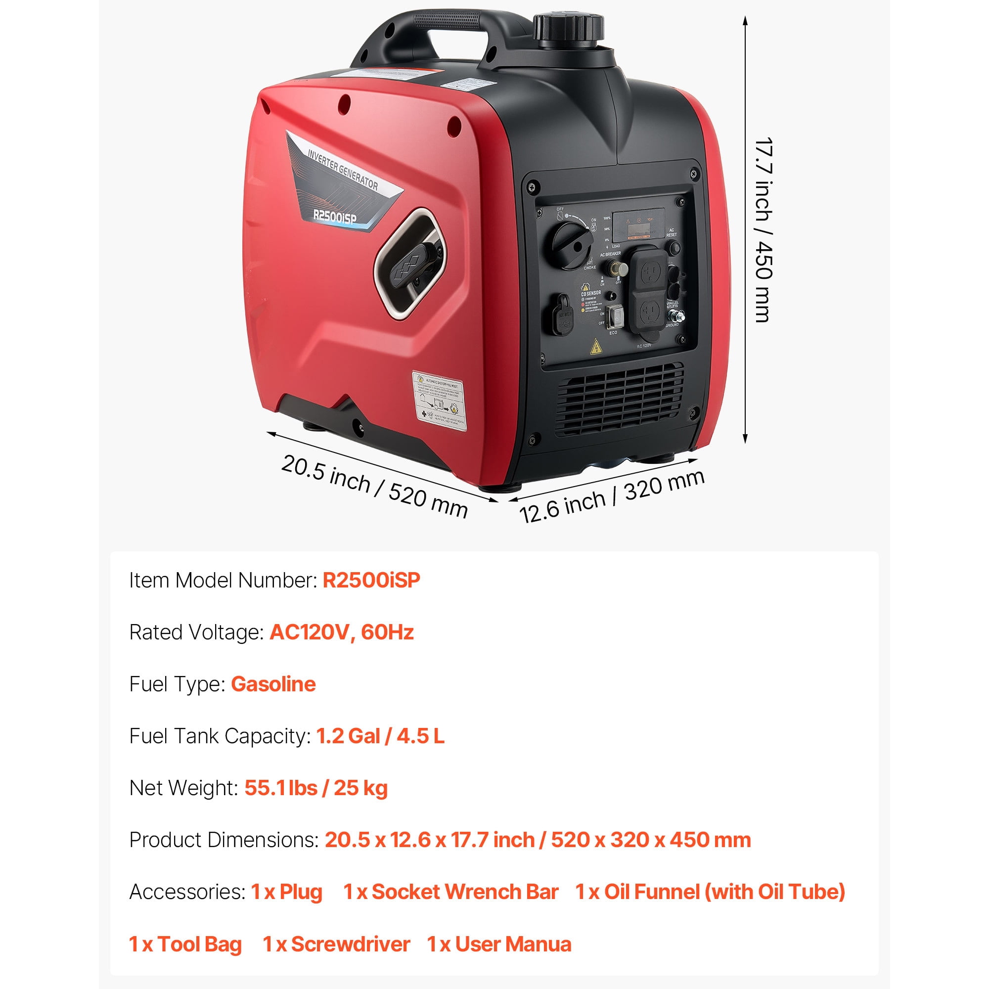 KFFKFF Portable 3000W Peak Watt Inverter Generator, Quiet and Gas-Powered, Ideal for Home Use, Compact Design with Stable Power Output, CO Sensor, and Extended Operation Time