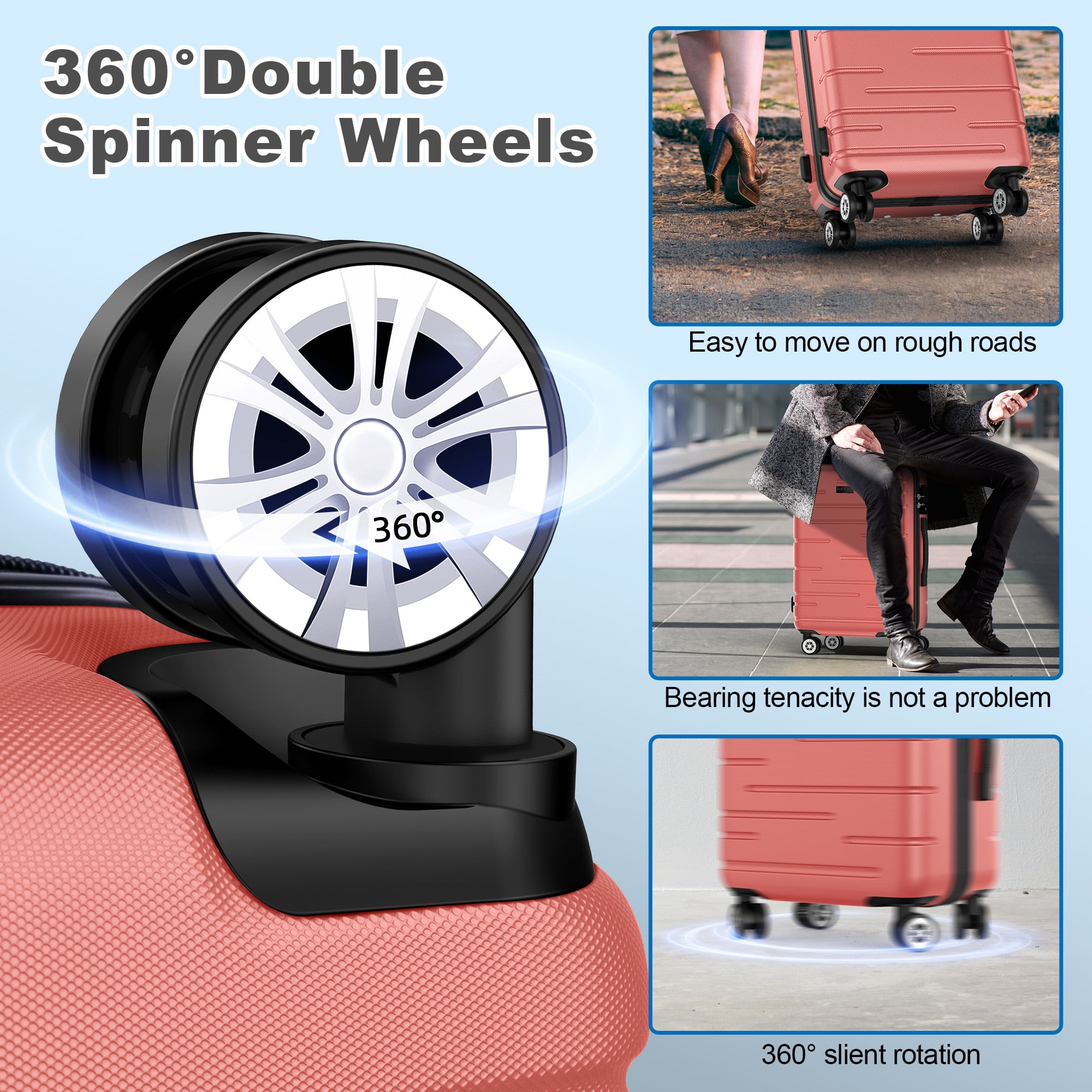 Sunbee CarryOn Hardshell Luggage Set, 3 Piece, TSA Lock, Lightweight, Durable Spinner Wheels  (图5)