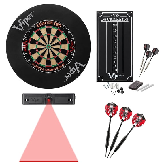 Viper League Pro Sisal Dartboard Starter Kit, Viper Black Mariah Steel Tip Darts 22 Grams, Throw Line Light, and Viper Wall Defender