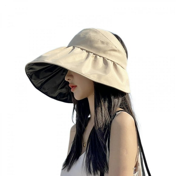 Summer Empty Top Hat Women'S Vinyl Coating Big Brim Hat Sun Hat Cover Face Sun Hat Anti-Ultraviolet Hat, Rice White