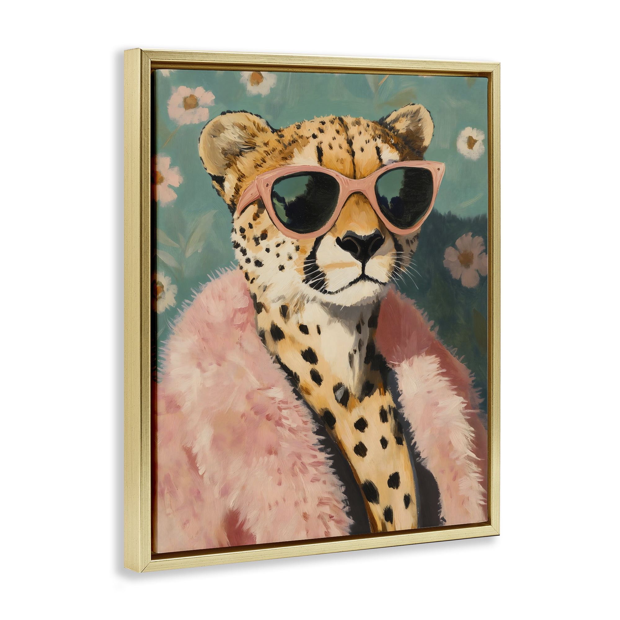 Stupell Industries Glam Cheetah in Pink Fur Gold Framed Floater Canvas Wall Art, design by The Prints Vibe