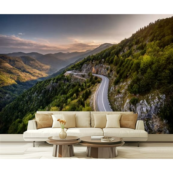 Peel and Stick Wallpaper Waterproof Aerial view mountain road Wall Mural Decor Self Adhesive and Removable 69in x 98in