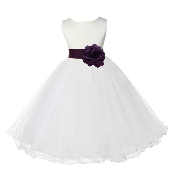 Ekidsbridal Satin Ivory Plum Tulle Rattail Flower Girl Dress for Baptism Wedding Mini Bridal Gown 829T 8