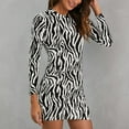 thumbnail image 3 of Women Zebra Print Turtleneck Sexy Bodycon Dress Long Sleeve Club Dress Autumn, 3 of 11