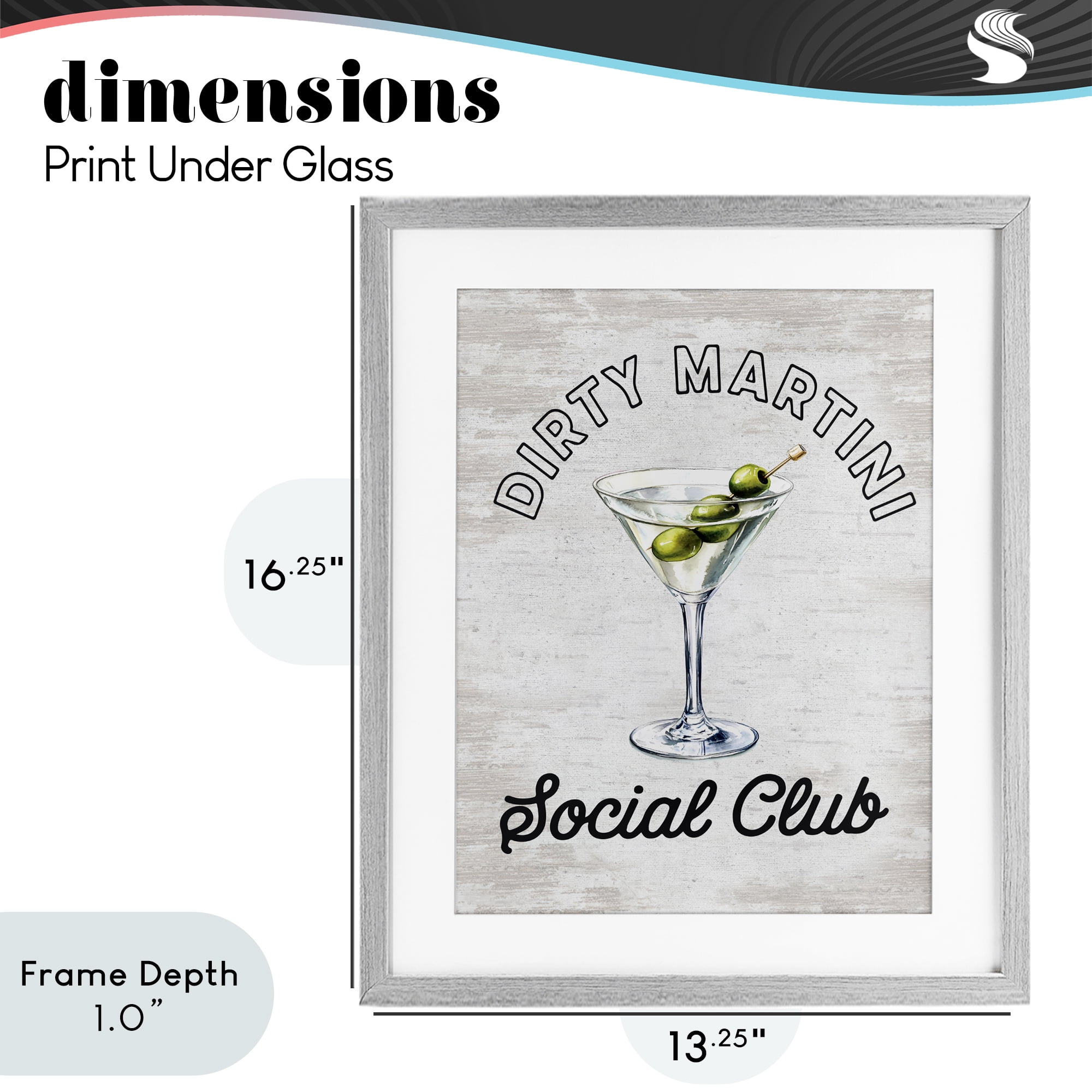 Stupell Industries Dirty Martini Social Club Gray Framed Print Under Glass, design by Lettered and Lined