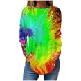 thumbnail image 2 of Sakmal Womens Summer Tops Long Sleeve Crew Neck Tie Dye Tunic Plus Size Ladies Shirts, 2 of 5