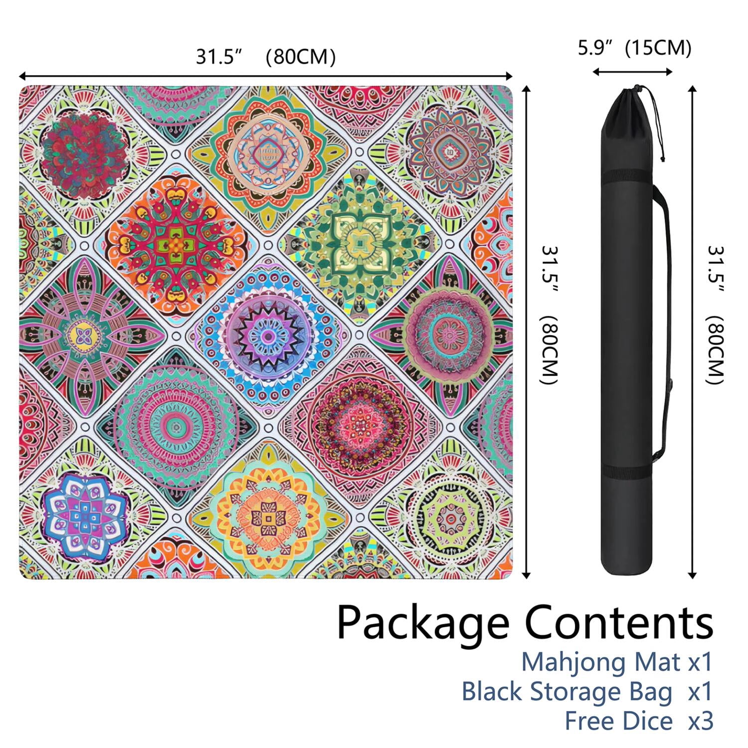 Floral Mahjong Mat for Table, 31.5*31.5in Anti Slip American Mahjong Table Cloth, Noise Reduction, Neoprene Mah jongg Mat with Carrying Bag & 3 Dices, Mahjong Set Gift for Board Tile Games Mats