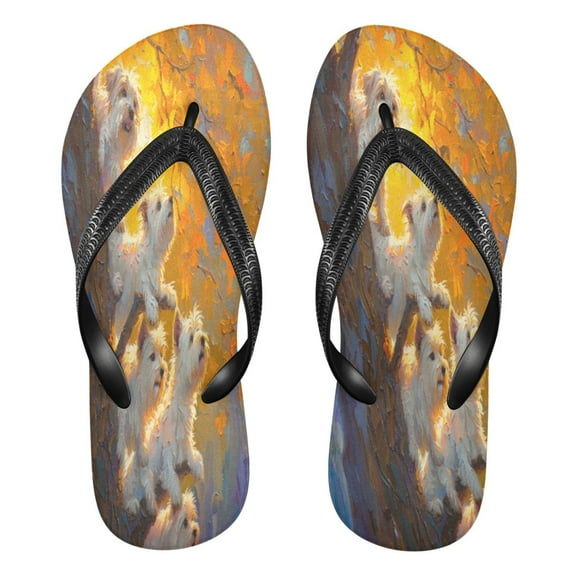 YAZAOOSummer Flip Flops Creatively Westies in The Fall Foliage Simple Beach Sandals