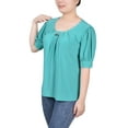 thumbnail image 2 of NY Collection Women's Short Sleeve Balloon Sleeve Top with Hardware, 2 of 4