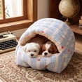 thumbnail image 6 of Small Cat Dog Cave Bed, Calming Pet Nest Warm Plush Covered Cat House with Hooded, Removable Hooded Blanket Cushion, Washable (Blue, Small), 6 of 6