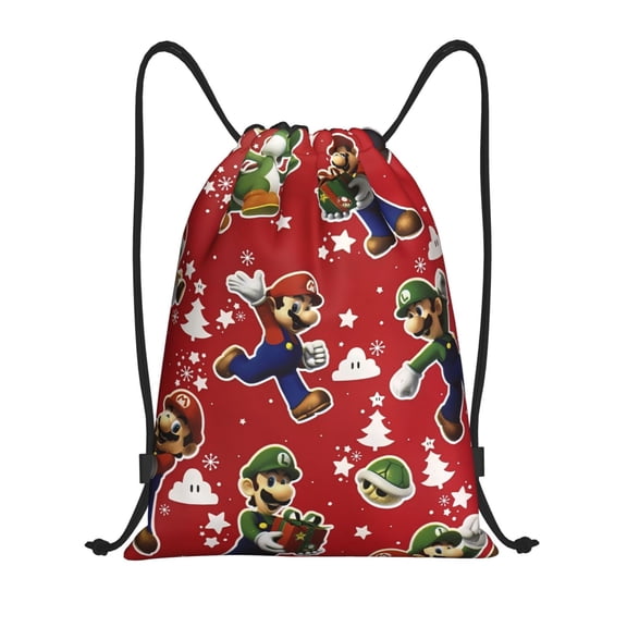 Saiise Mario Print Drawstring Backpack String Bag Sackpack Cinch Water Resistant for Gym Shopping Sport Yoga