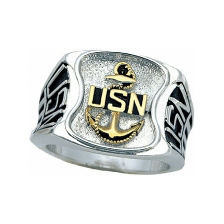 Official United States Navy Men's Signet Ring - Rhodium Plated Finish