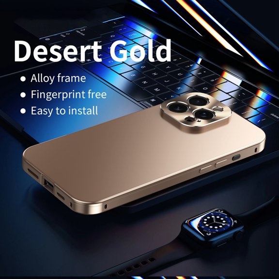 Dteck Metal Case for iPhone 16 Pro Max,Luxury Alloy Frame Slim Back Case Shockproof Magnetic Lock Cover for iPhone 16 Pro Max,Desertgold